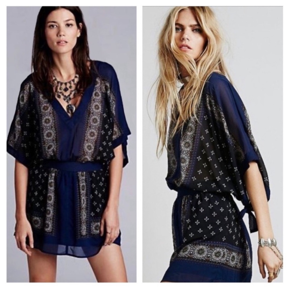 Free People Santa Cruz Navy Kimono Mini Dress